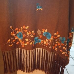 Cashmere and Silk shawl with beaded flowers. Very pretty